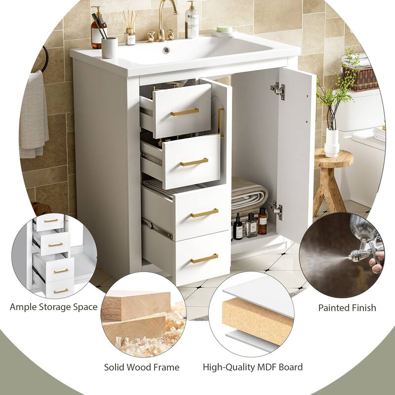 30'' Bathroom Vanity with Ceramic Sink Combo, Bathroom Storage Cabinet, Vanity Set with 3 Drawers & Soft Closing Doors