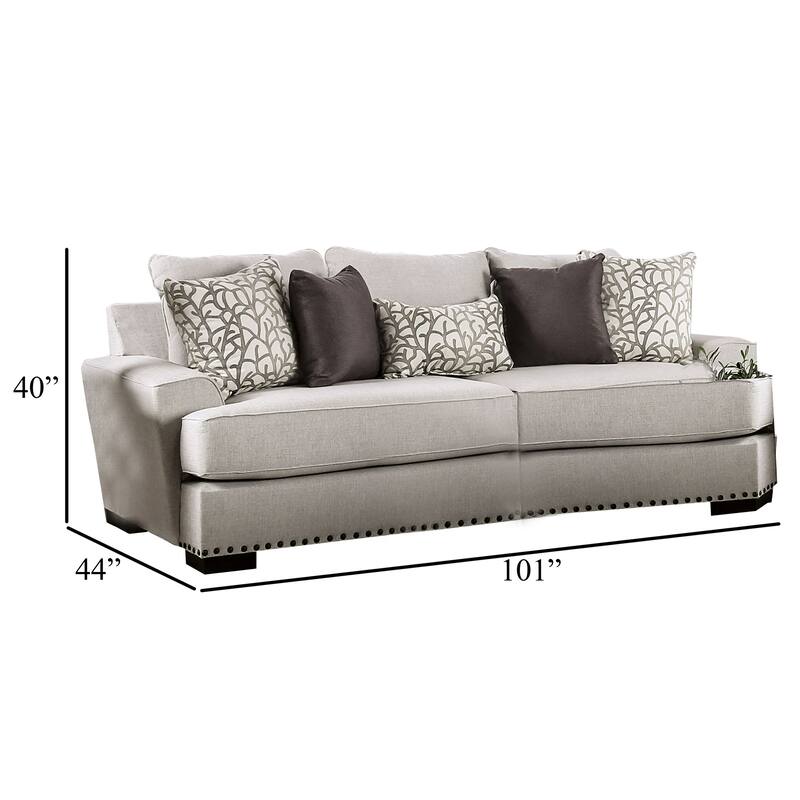 Coty Sofa, 101 Inch Light Gray, 5 Throw PIllows, T Shaped Seat Cushion