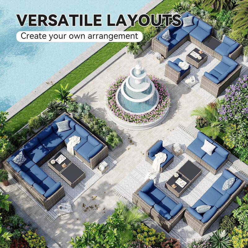 AOXUN Wicker Rattan Outdoor Sectional Sofa Set with Coffee Table