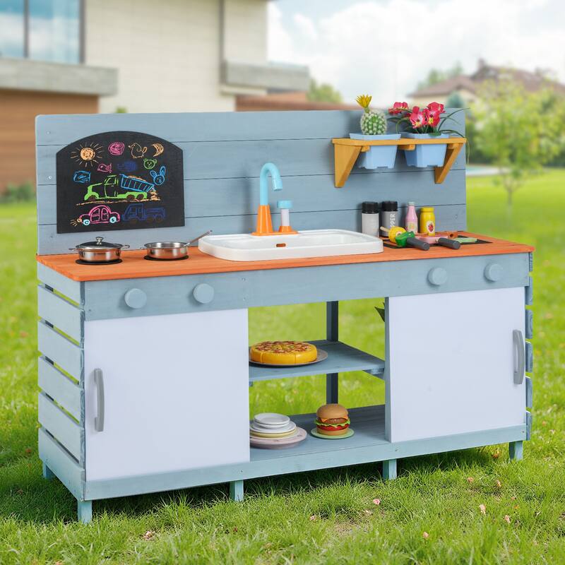 Kids Play Kitchen Set with Stoves for Boys Girls Aged 3-8-Blue - Multi