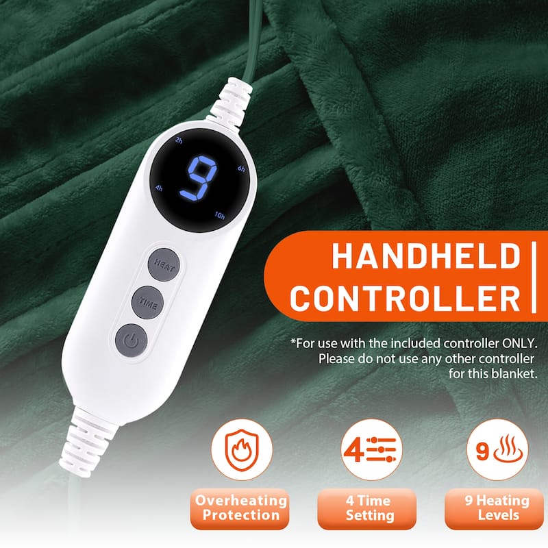Reversible Flannel Electric Blanket, Soft & Cozy Heated Throw, 9 Heat Settings with Timer Controller
