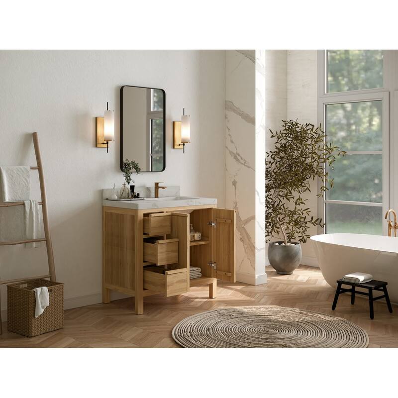 Willow Collections 36 in. W x 22 in. D Elizabeth Solid Teak Right Offset Sink Bathroom Vanity with Countertop