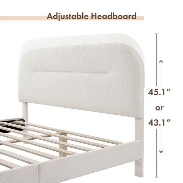 dimension image slide 4 of 10, Furniture of America Gail Modern White Boucle Adjustable Queen-Size Platform Bed