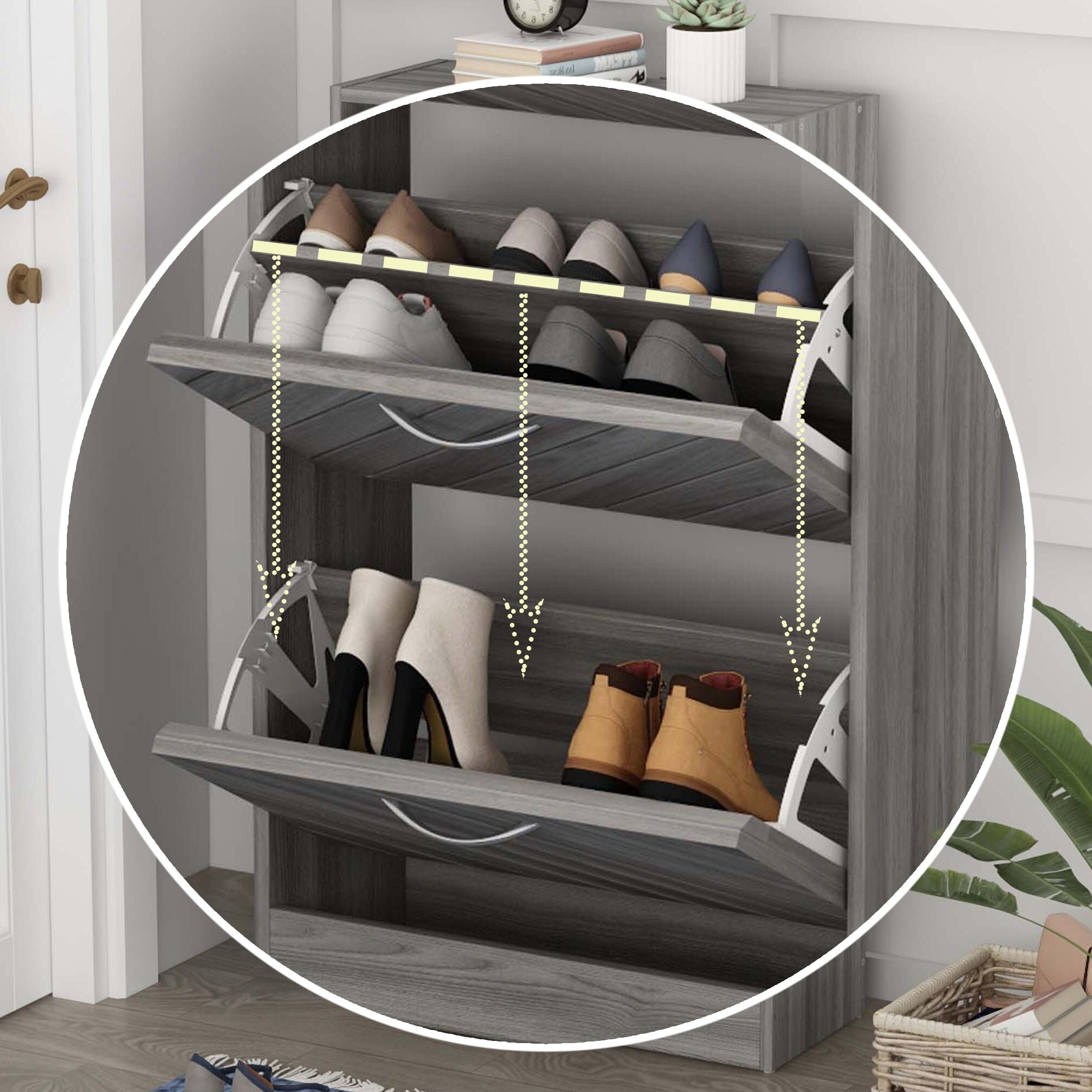 FUFU&GAGA 42.3 in. H x 22.4 in. W Gray Shoe Storage Cabinet with 3