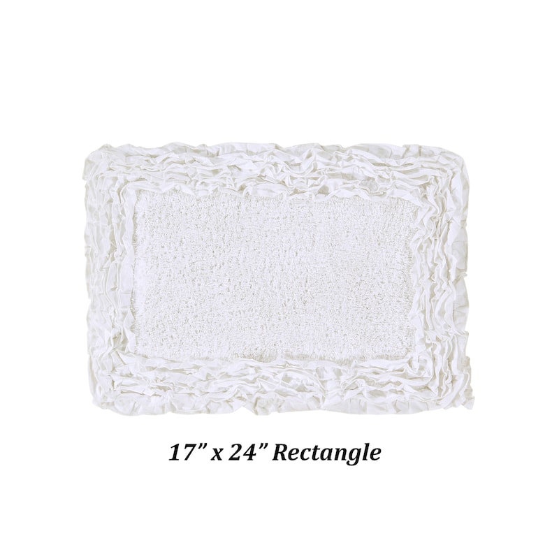 Better Trends Shaggy Border Collection Bathroom Rug -100% Cotton Tufted, Non-Skid Spray Latex Backing, Machine Washable Bath Mat - 2 Piece Set (17" x 24" | 20" x 20") - White