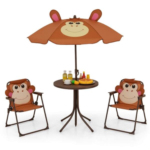 slide 2 of 3, Costway Kids Picnic Table & Chair Set with 2 Folding Chairs & Height - See Details Brown