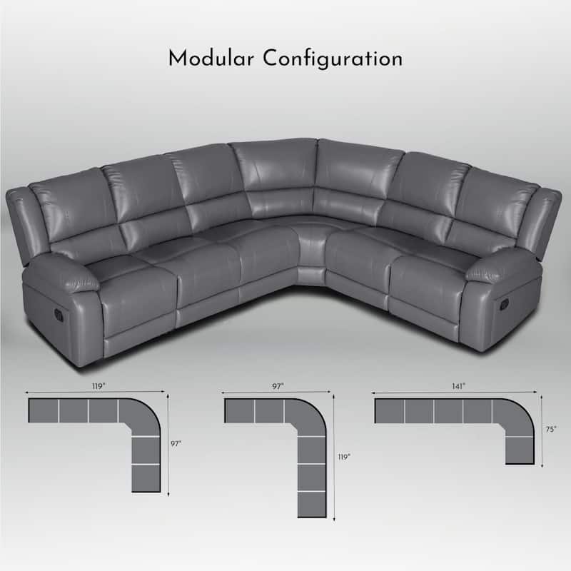 119''W Faux Leather 6-Seat Large Manual Reclining Sectional Sofa