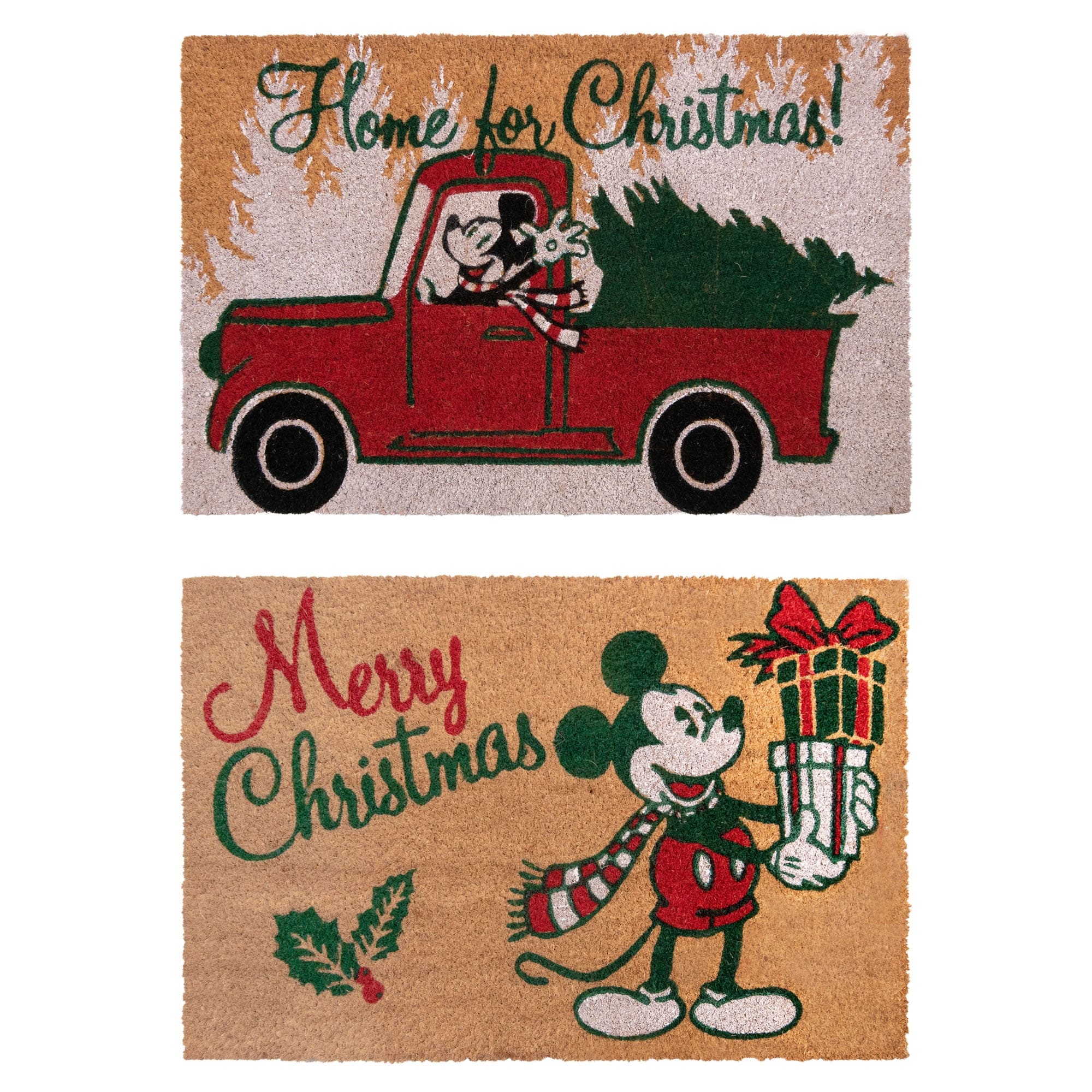 Licensed Disney Mickey Mouse Coir 'Merry Christmas' Graphic Door Mats, 2PK