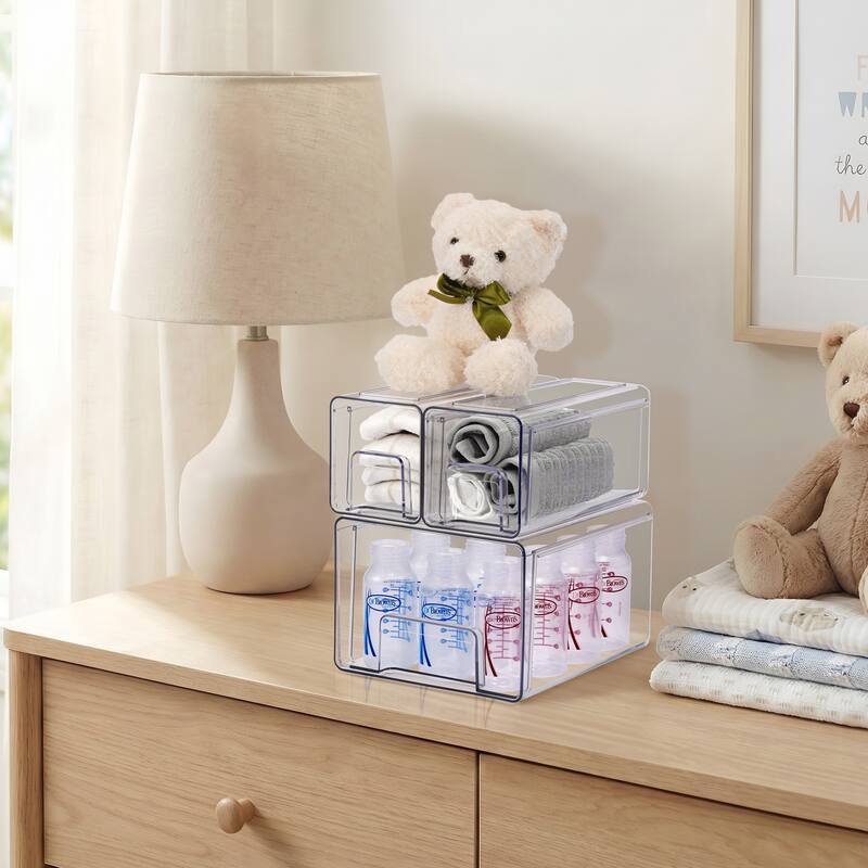 Sorbus Clear Stackable Storage Drawers Case with Handles - for Bathroom, Cabinet, Medicine & Baby Bottle Storage