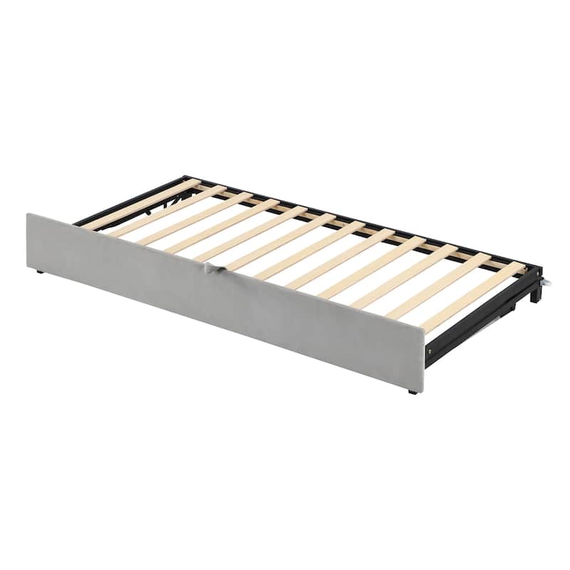 Twin to King Extendable Daybed Sofa Bed, Velvet Upholstered Platform Bed, Wood Panel Bed Frame with Pop Up Trundle Bed