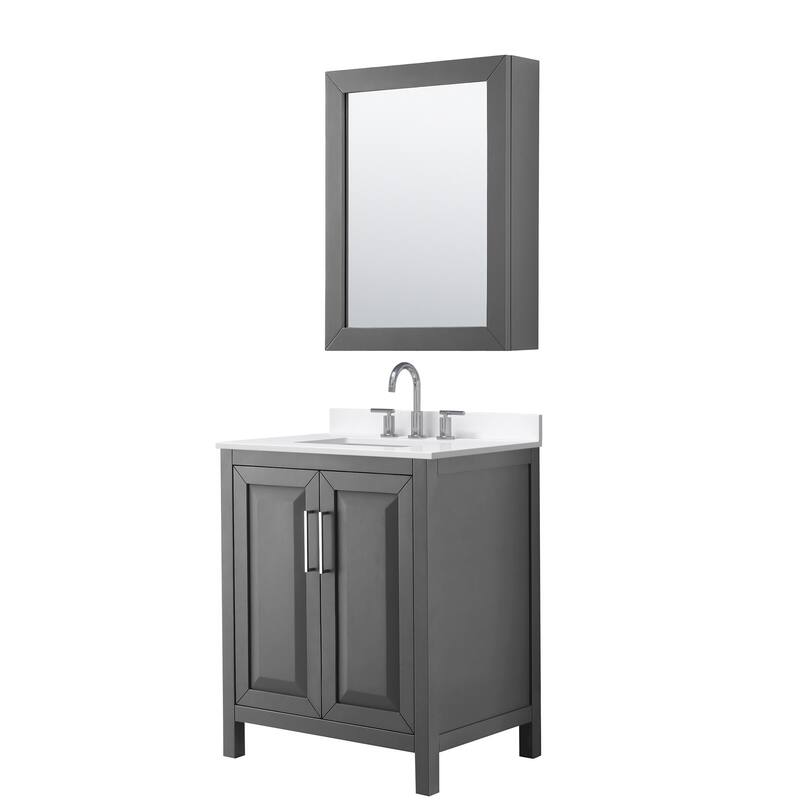 Wyndham Collection WCV252530S-QTZ-US3MED Daria 30" Free Standing - Dark Gray / White Quartz Top / Polished Chrome