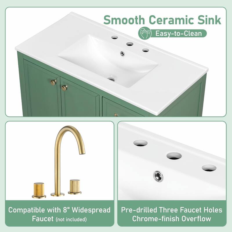 36" Bathroom Vanity with Sink, Cabinet with Soft-Closing Door, 4 Drawers in Varying Sizes
