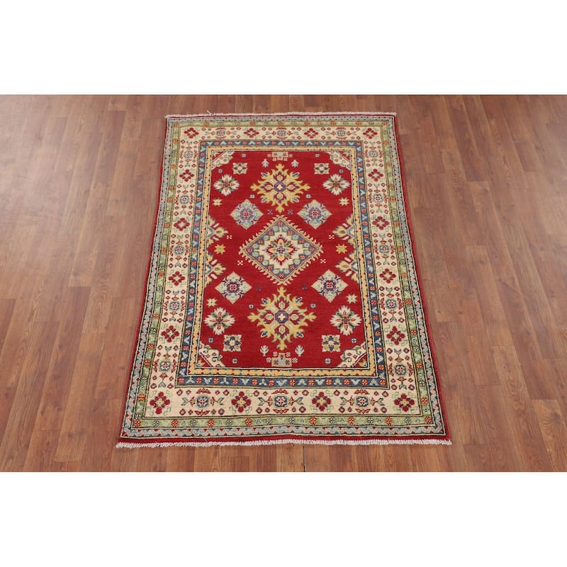 Red Kazak Accent Rug Handmade Wool Carpet - 3'4" x 5'2"