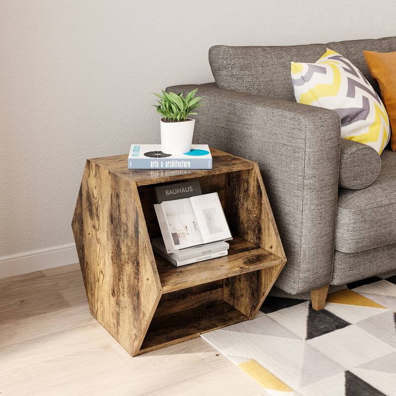 Hexagonal Coffee Table Side Table - Antique brown
