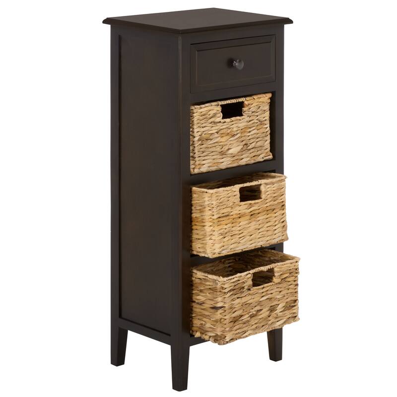 SAFAVIEH Hermine Distressed Black 4-Drawer Storage Side Table - 15" x 11.8" x 35.8" - 15"W x 12"D x 36"H