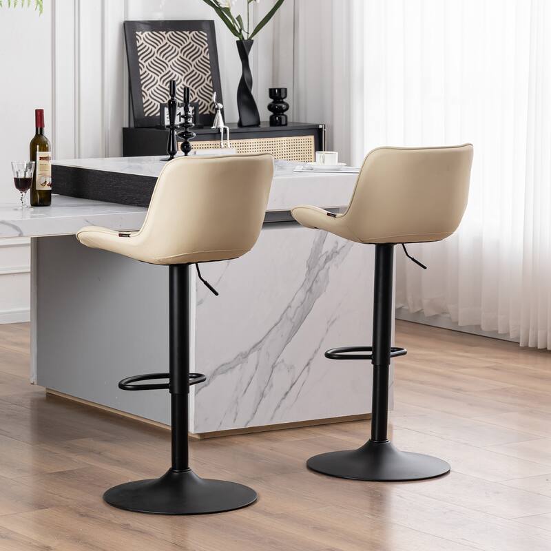 Adjustable Bar Stools Set of 2, Faux Leather Swivel Bar Chairs