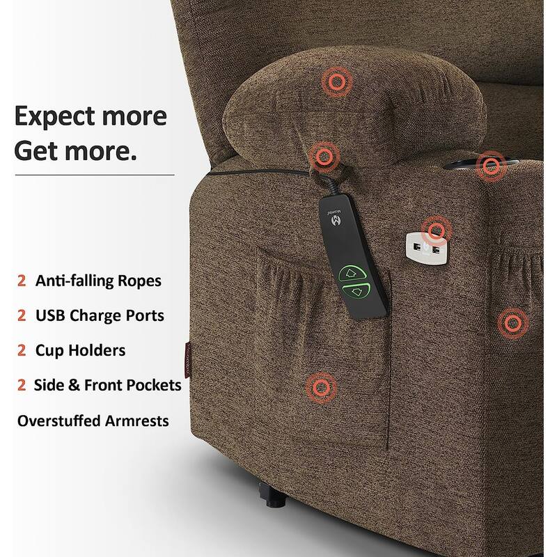 MCombo Power Lift Recliner Chair, Massage and Heat for Elderly, Extended Footrest,Cup Holders, USB Ports 7095