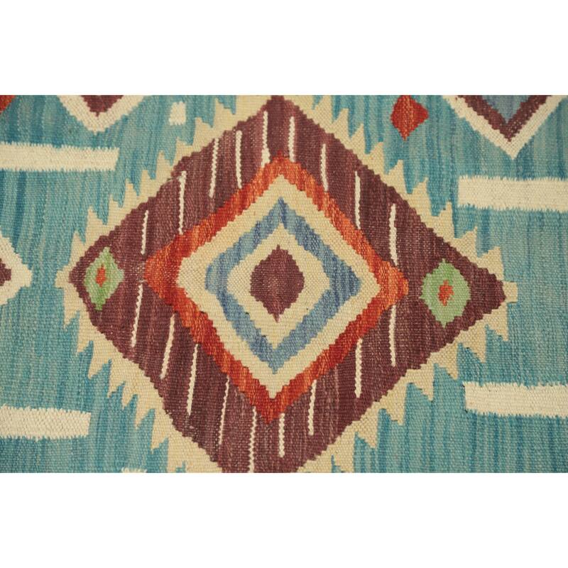 Hand Woven Oriental 100% Wool Carpet Southwestern Tribal Navy Blue & Blues Kilim Area Rug - 7' 0'' X 5' 1''