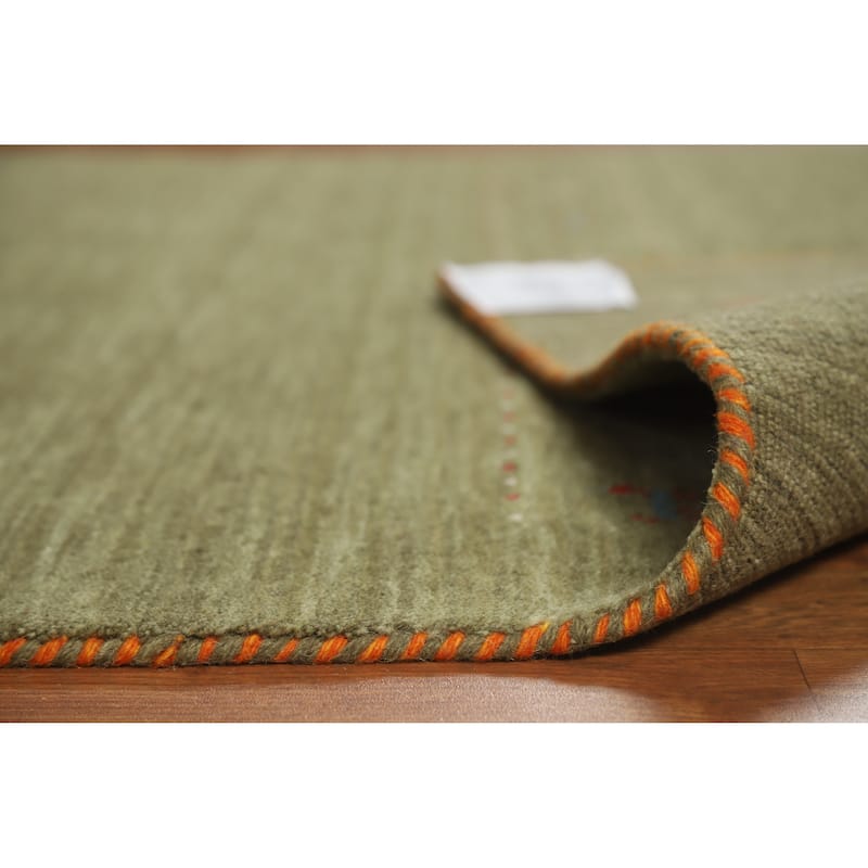 Green Tribal Gabbeh Indian Area Rug Hand-Knotted Wool Carpet - 5'0" x 7'8"