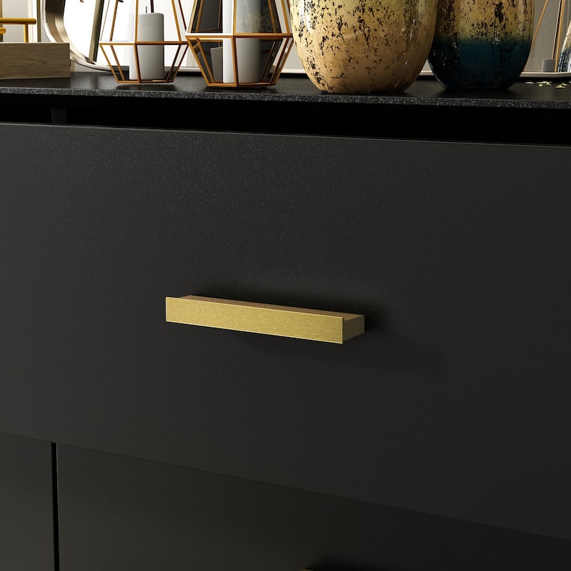 6 Drawer 47.2'' W Double Dresser Black/White Lacquer Chest Storage