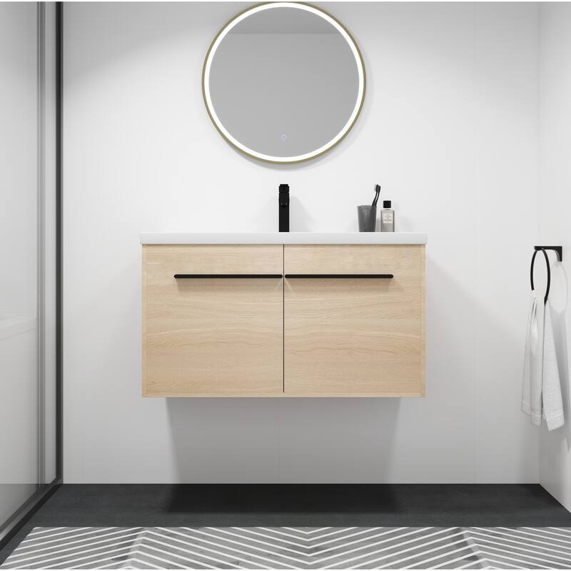 Malwee 24"/30"/36" Floating Bathroom Vanity, Wall Mounted Bathroom Vanity with Resin Sink,Soft Close Doors - 35.43"×18.11"×20.47"