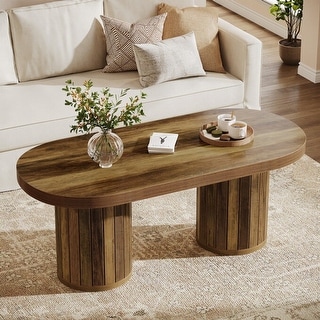 47" Wooden Oval Coffee Table With Slatted Cylindrical Legs - Bed Bath ...