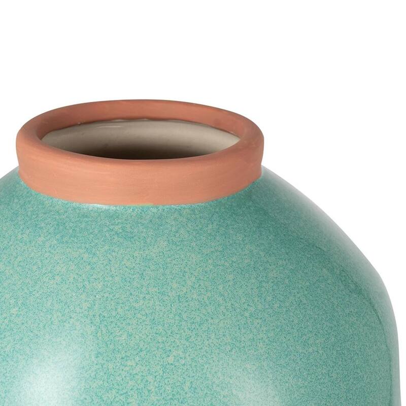 13" Aqua And Terra Cotta Ceramic Round Table Vase - 8.70