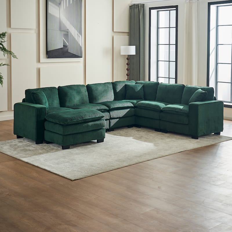 Modern U-Shaped 6-seat Modular Sectional Sofa with 1 Ottoman & 3 Toss Pillows