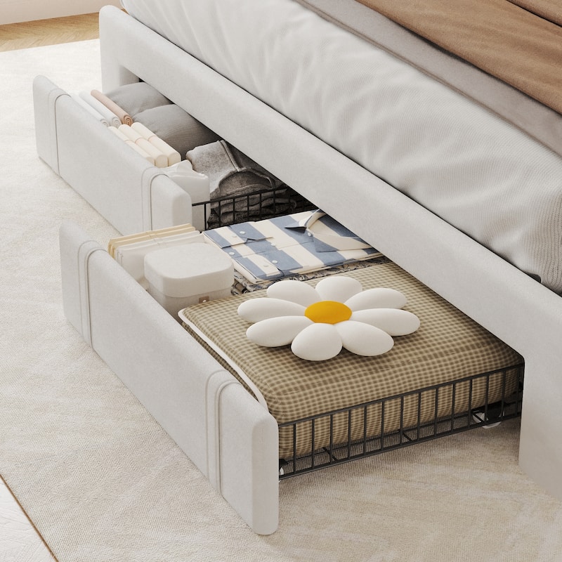 Velvet Upholstered Platform Bed Frame with Adjustable Headboard and 4 Storage Drawers & RGB LED Lights