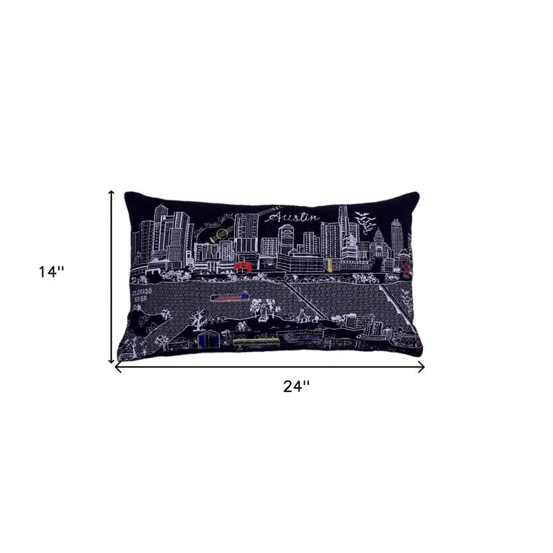25" Black Atlanta Nighttime Skyline Lumbar Decorative Pillow