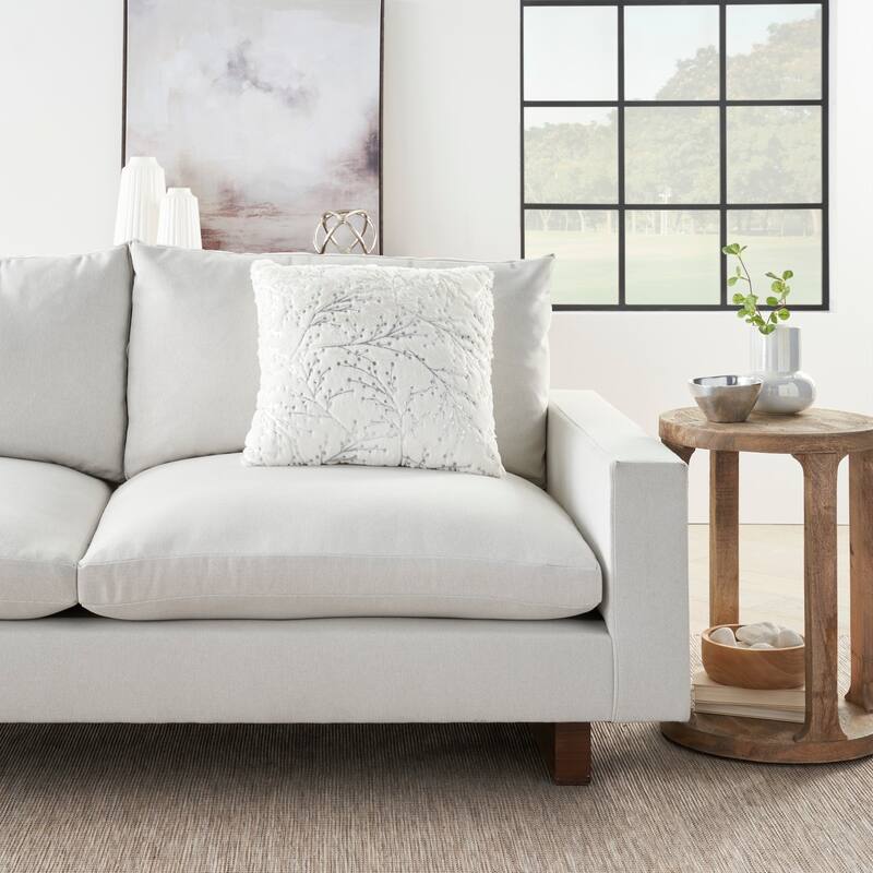Mina Victory Faux Fur Metallic Branches Indoor Accent Pillows or Throw - 20" X 20" - Ivory/Silver
