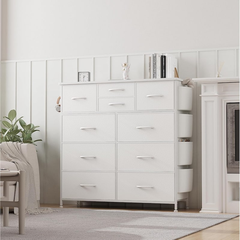 10 Drawer Dresser Fabric Closet Storage Tower Organizer Unit Bedroom - White PU