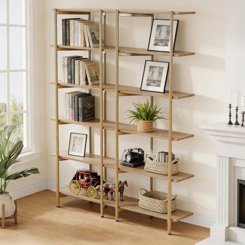 6-Tier Bookshelf, 55.1" W x 70.9" H Bookcase with Metal Frame