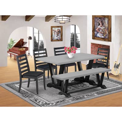 East West Furniture modern dining set - a breakfast table & Stackable Kitchen chairs - Wire-brushed Black(Pieces & Seat Options)