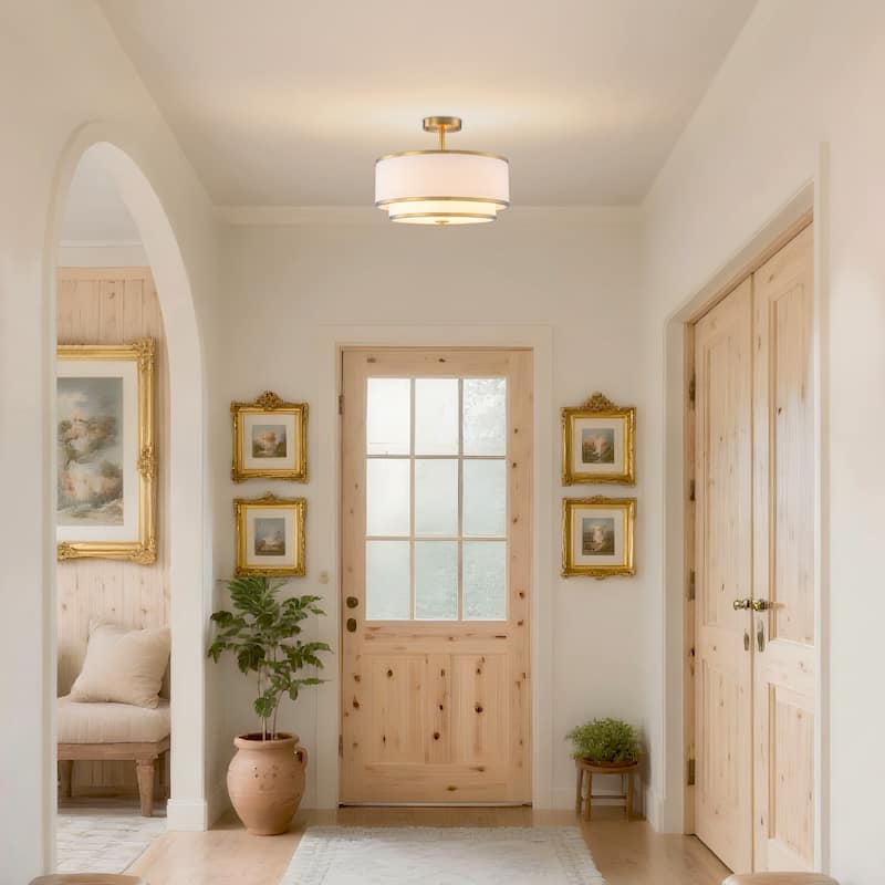 Starsky Modern 3-light Fabric Drum Semi Flush Mount