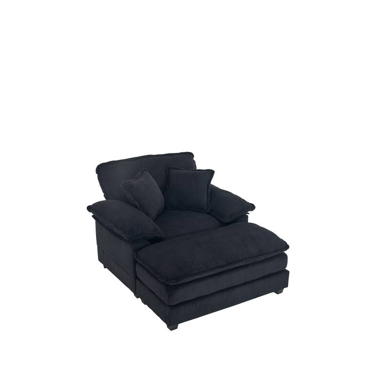 Corduroy Single Sofa Sets with Ottoman and 2 Toss Pillows, Deep Seat Design