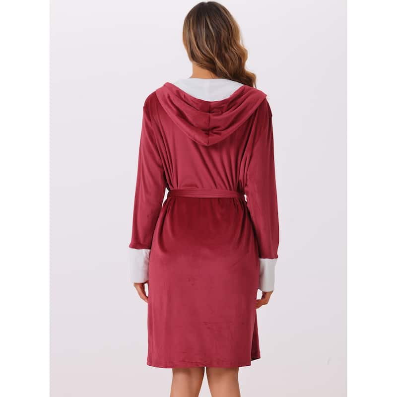 Womens Fluffy Hooded Bathrobe Plush Long Spa Robe