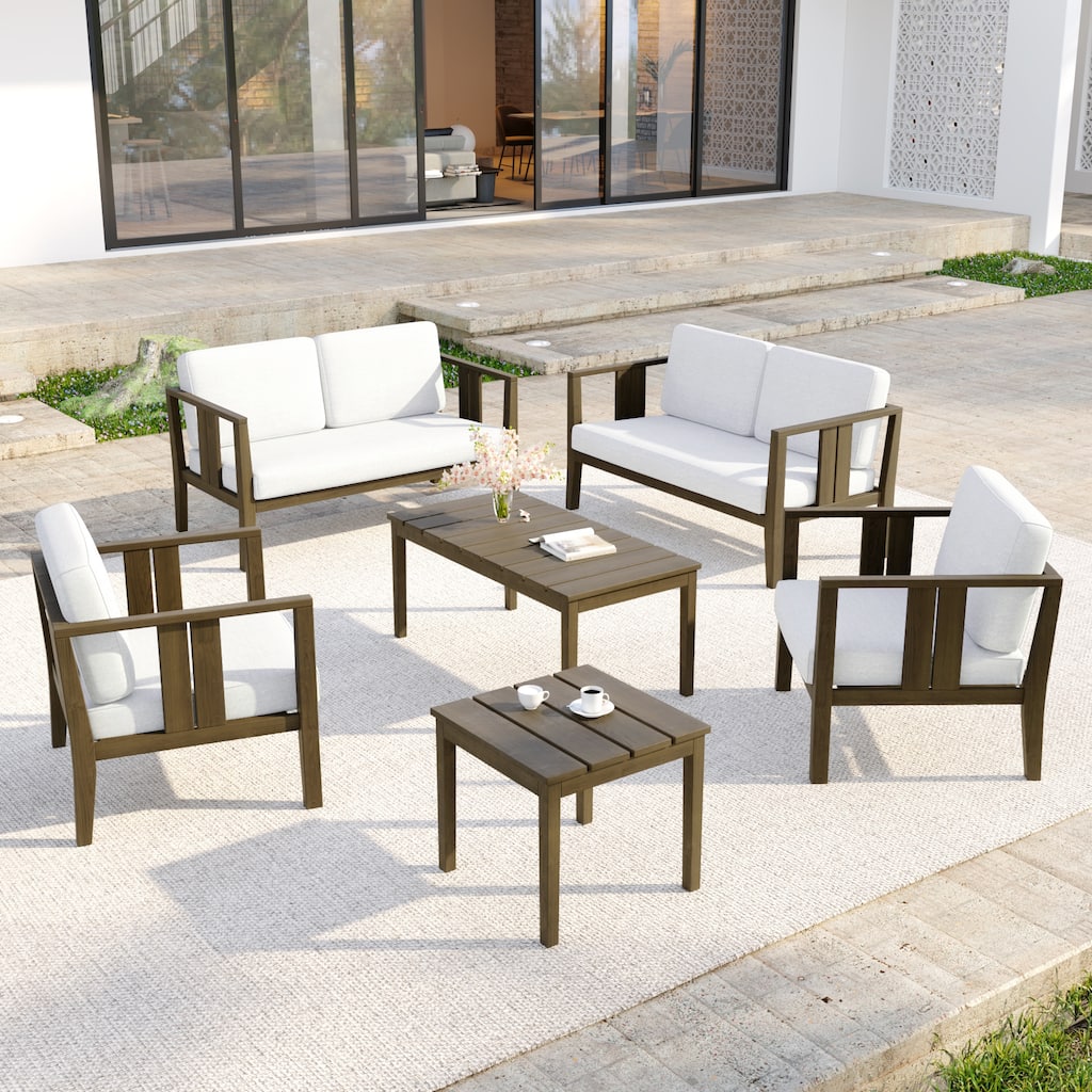 Casual 6-Piece Outdoor Patio Furniture Set In Solid Teak Wood
