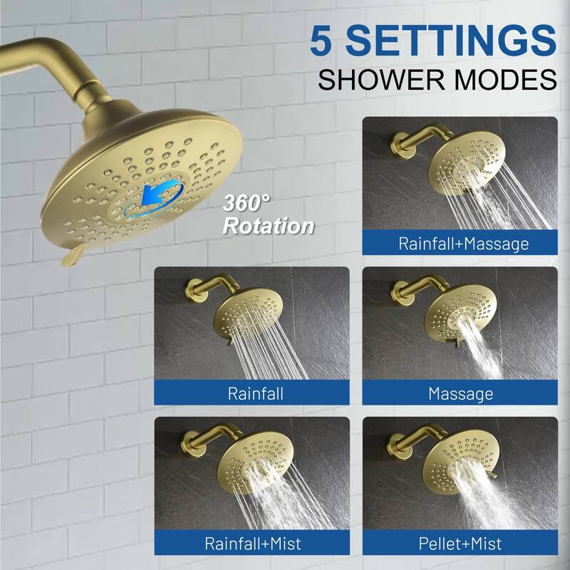 Solid Brass Pressure Balanced Bathroom Shower Faucet Set with 5-Function Rain Shower Head