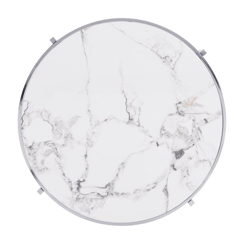 32.48'' Chrome Round Coffee Table With Sintered Stone Top&Sturdy Metal Frame, Modern Coffee Table