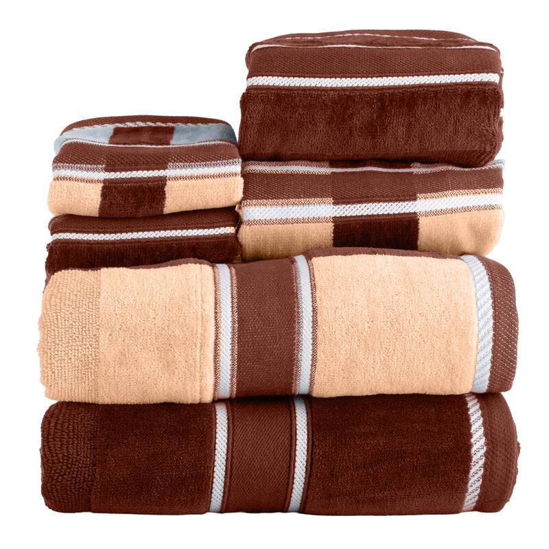 6PC Towel Set - Absorbent Cotton Bathroom Accessories Solid and Striped Towels by Windsor Home