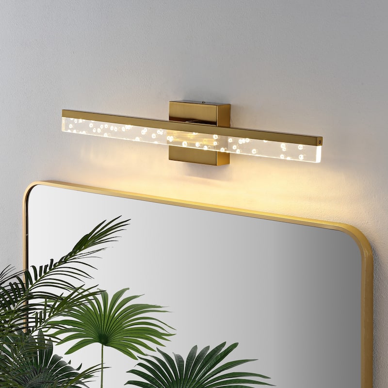 Baxter 22" 1-Light Modern Contemporary 360-Degree Rotatable Iron/Seeded Acrylic Integrated LED Vanity Light, by JONATHAN Y