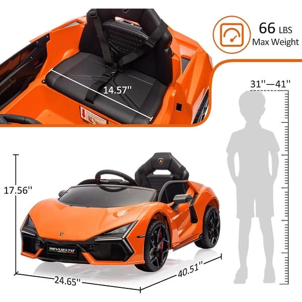 dimension image slide 5 of 7, 12V Kids Ride On Car, Licensed Lamborghini Revuelto Electric Car for Kids