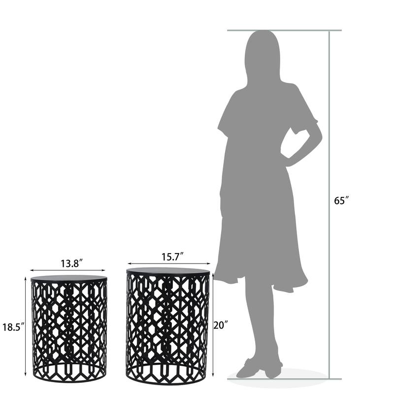 Adeco Set of 2 Round Metal Nesting Side End Tables Set - set of 2