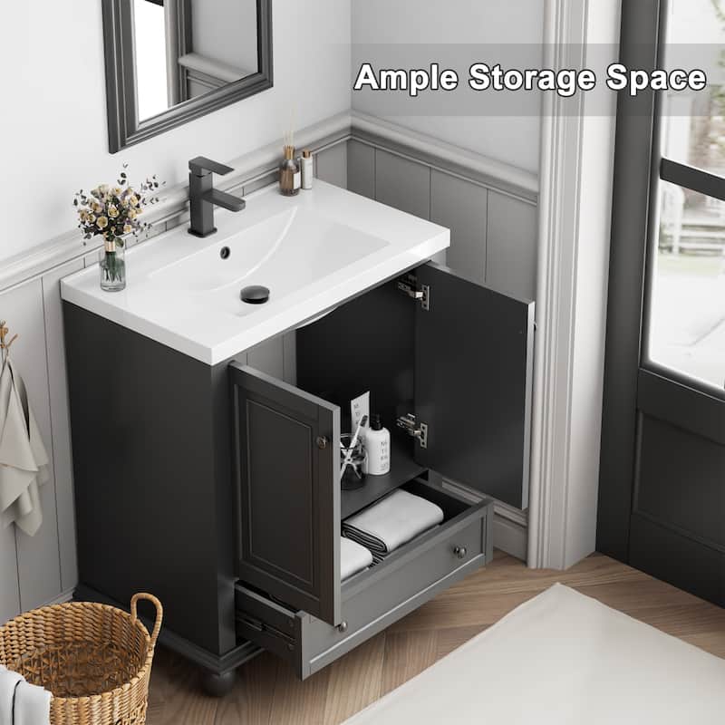 Retro Bathroom Vanity Cabinet Solid Wood Classic with Ceramic Sink