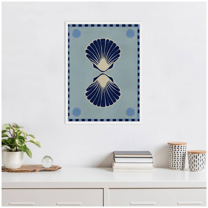 Kate and Laurel Sylvie Lush Duo 3 Seashells Framed Canvas by Shatha Al Dafai