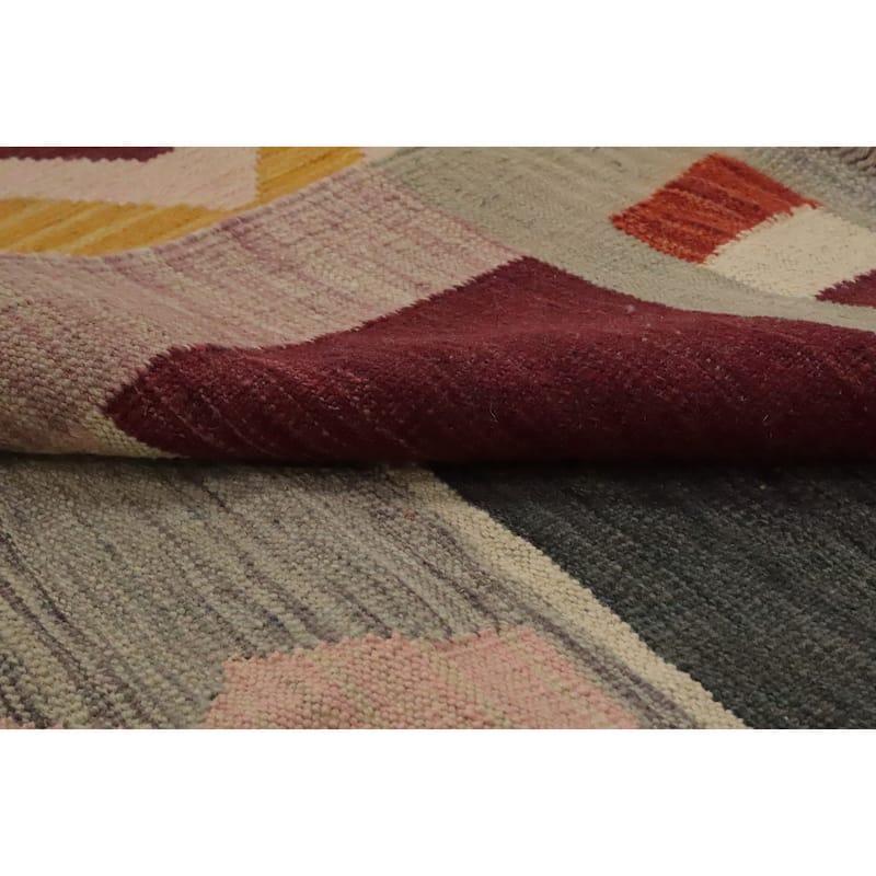 Hand Woven Oriental 100% Wool Carpet Southwestern Tribal Greys & Charcoal Kilim Area Rug - 12' 10'' X 10' 2''