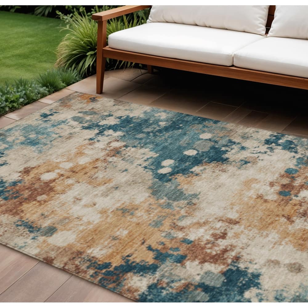 HomeRoots Abstract Transitional Rectangle Outdoor Rug
