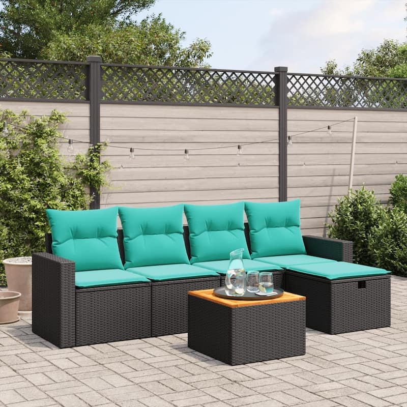 vidaXL Patio Sofa Set with Cushions Outdoor Furniture 6 Piece Poly Rattan - 21.7" x 24.4" x 27.2" - Black without storage