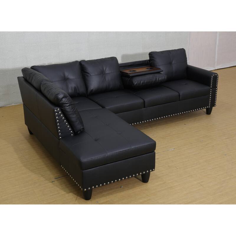KISRAIS 97.5" Wide 2-Piece Vegan Leather Sectional Sofa Set for Small Space